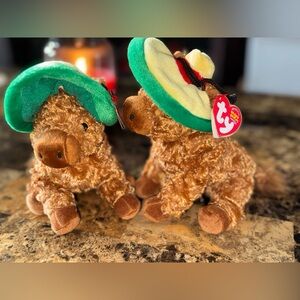 🪅🫏TY Beanie Babies “Siesta” Donkey Pair • 2003 Fiesta Hat • Lot of 2
